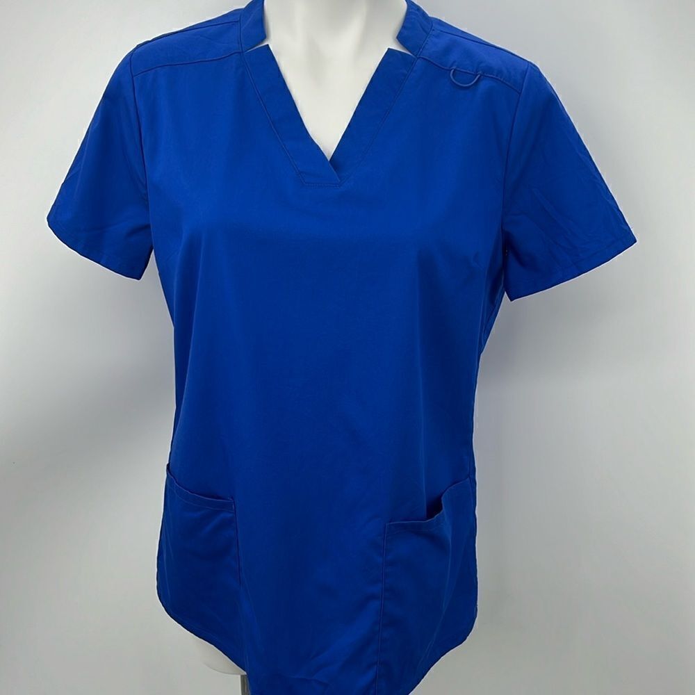 Jaanuu short sleeve V neckline royal blue scrub top with pockets